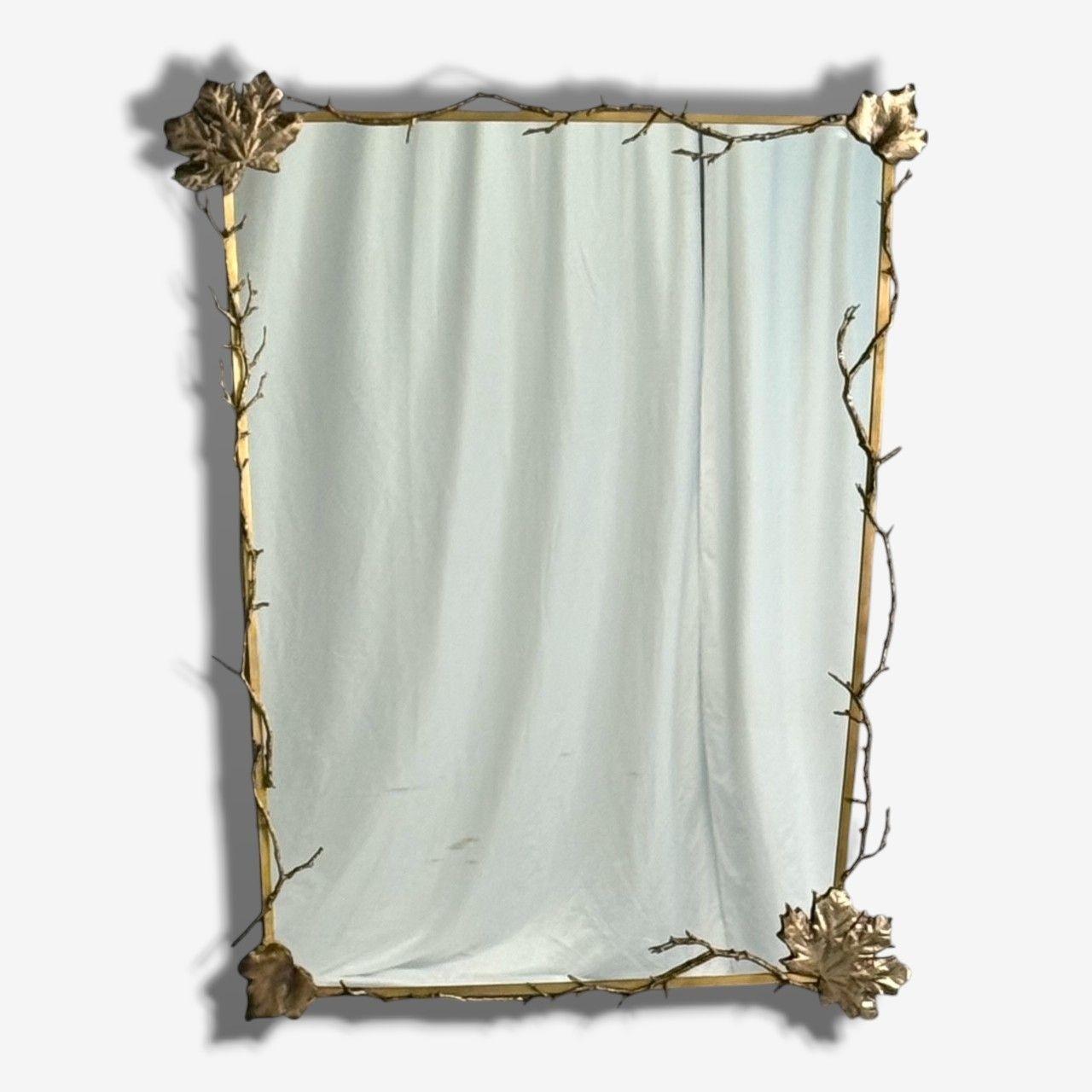Contemporary Modern Trapezoidal Bronze Wall Mirrors, Branch and Leaf Motif, France, 21st C. For Sale