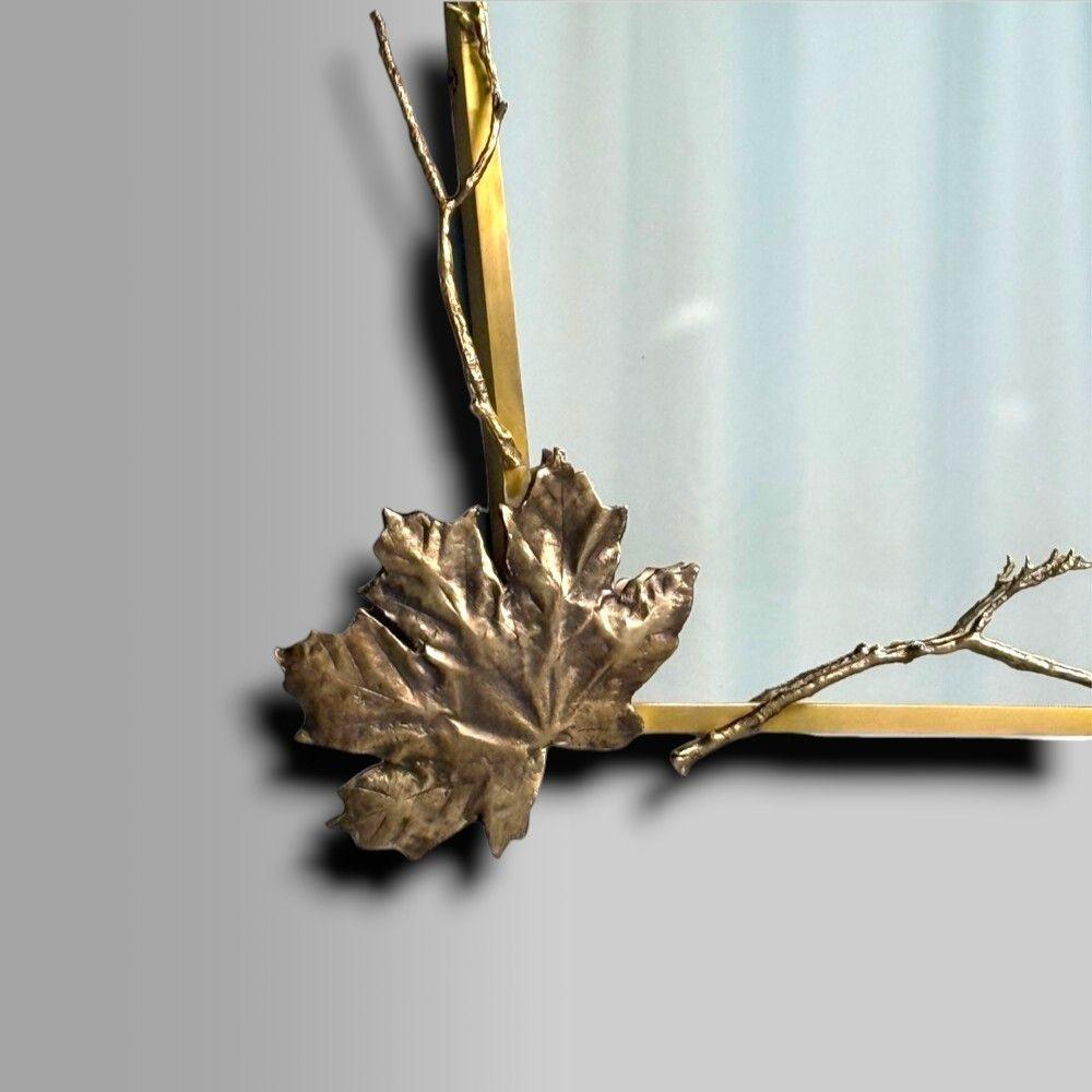 Modern Trapezoidal Bronze Wall Mirrors, Branch and Leaf Motif, France, 21st C. For Sale 1