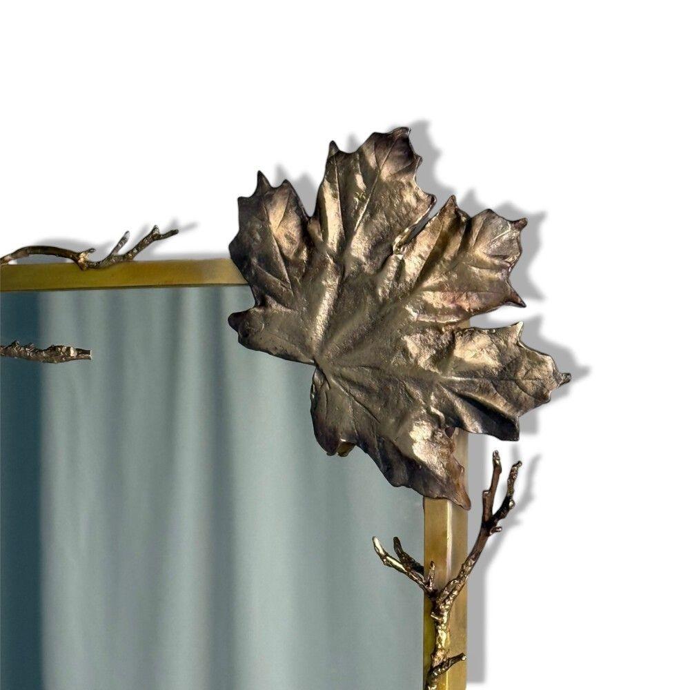 Modern Trapezoidal Bronze Wall Mirrors, Branch and Leaf Motif, France, 21st C. For Sale 3