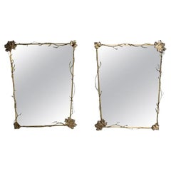 Modern Trapezoidal Bronze Wall Mirrors, Branch and Leaf Motif, France, 21st C.