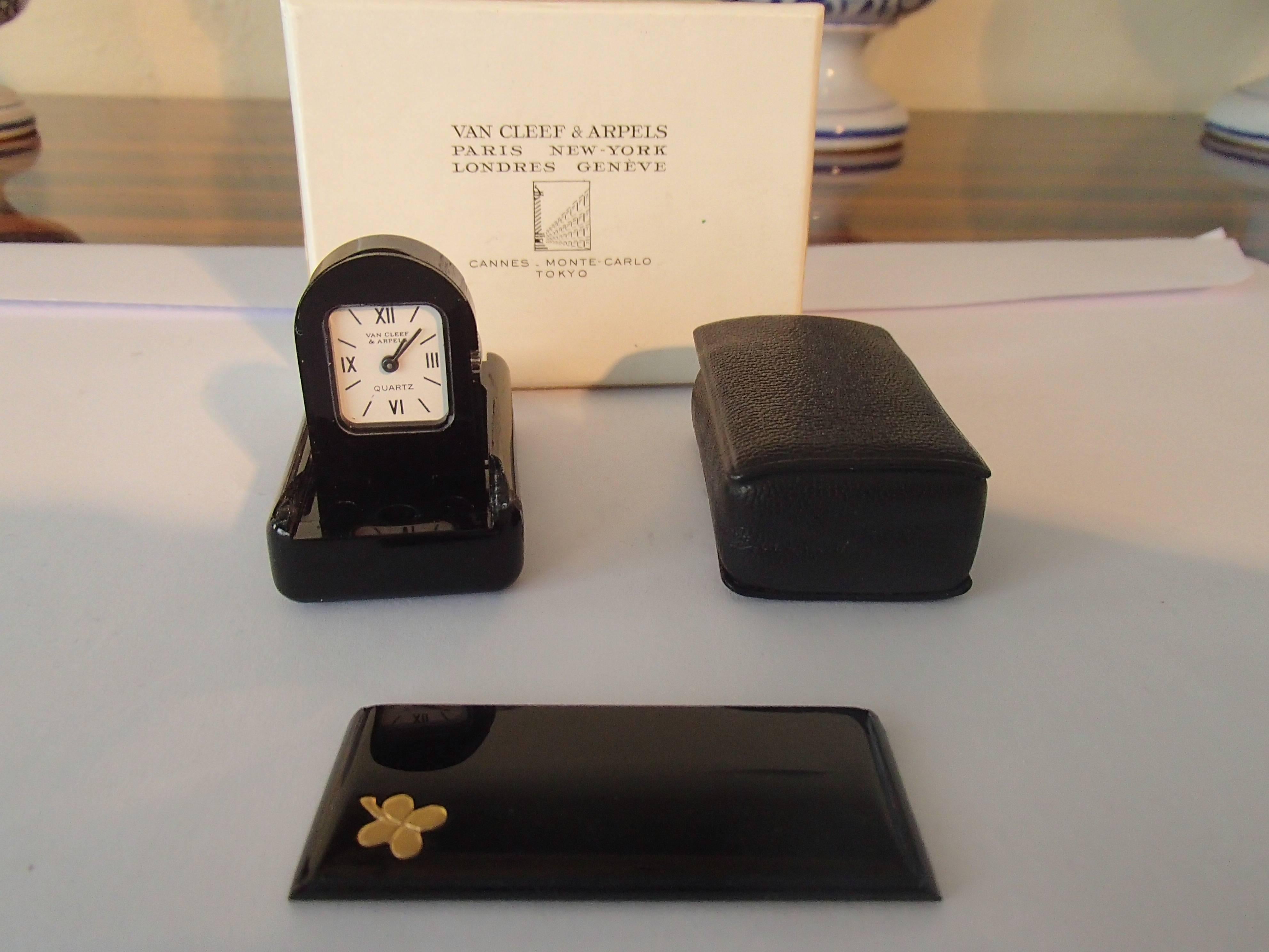 Late 20th Century Modern Travelling Clock by Van Cleef & Arpels Foldable in Case and Original Box