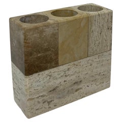 Modern Travertine and Marble Candle Stick Holder for Three Candles, Italy