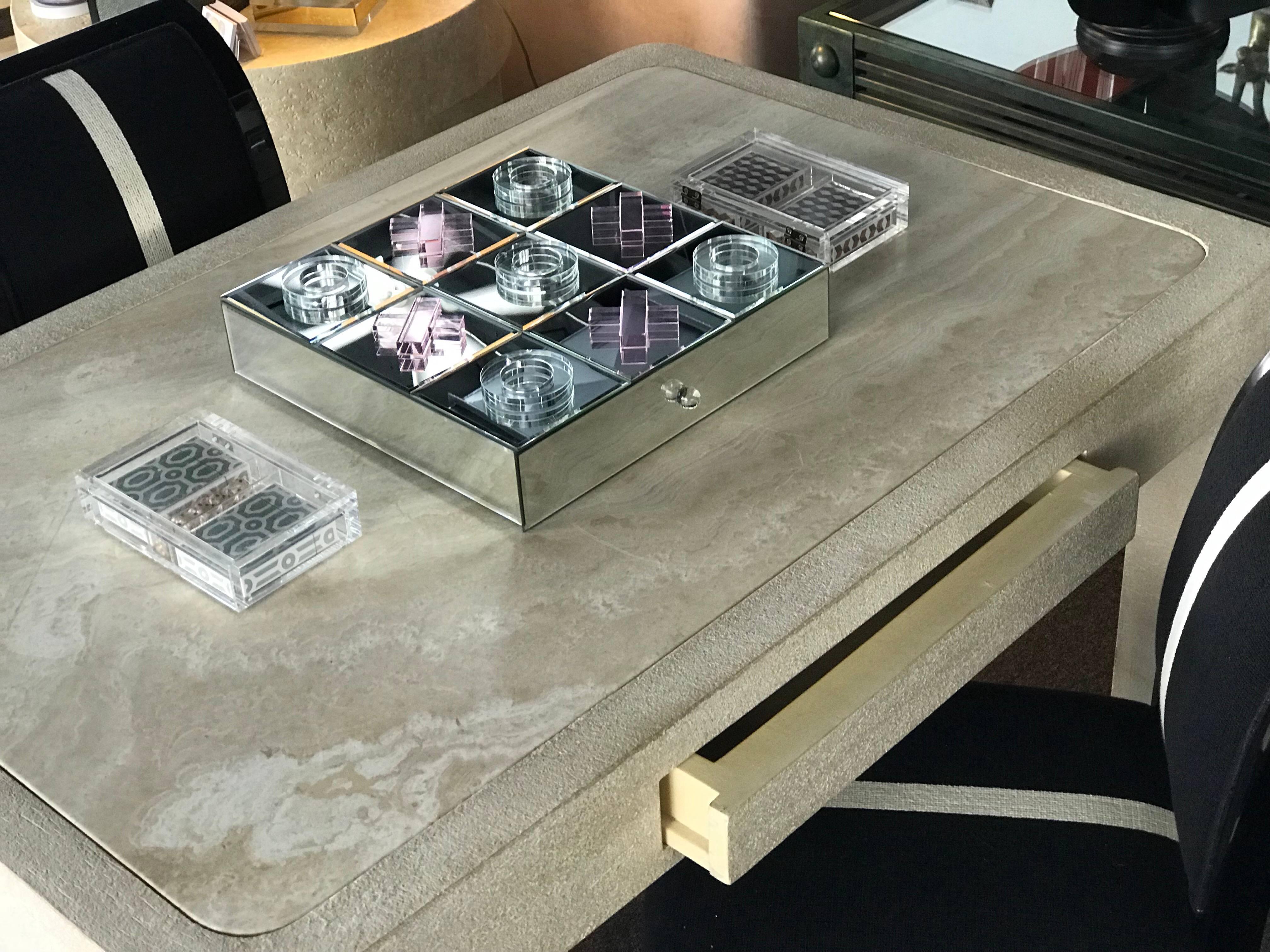  Modern Travertine and Wood Custom Made Game Table From The Sinatra Estate In Good Condition In Palm Springs, CA
