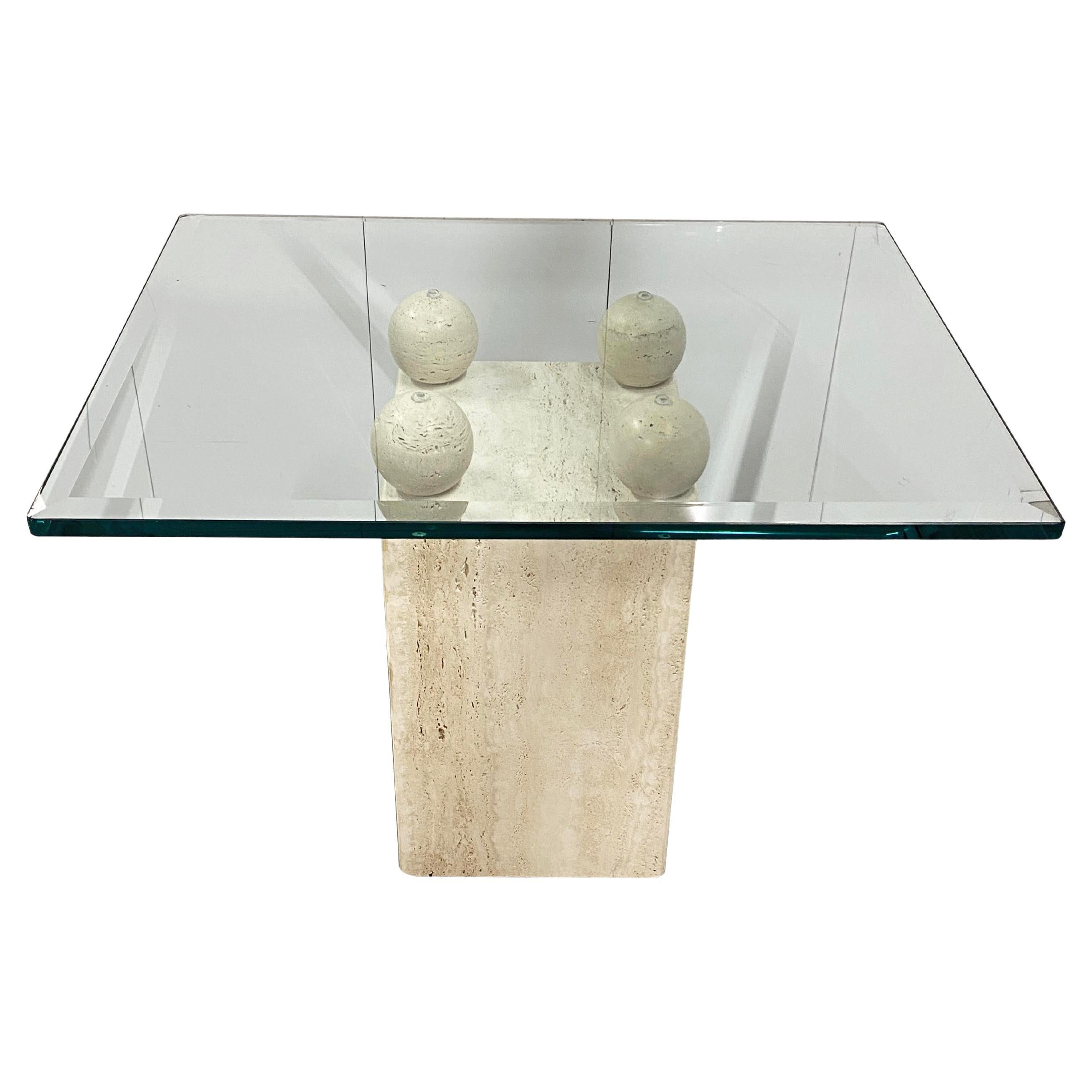 Modern Travertine Base Table with Glass Top