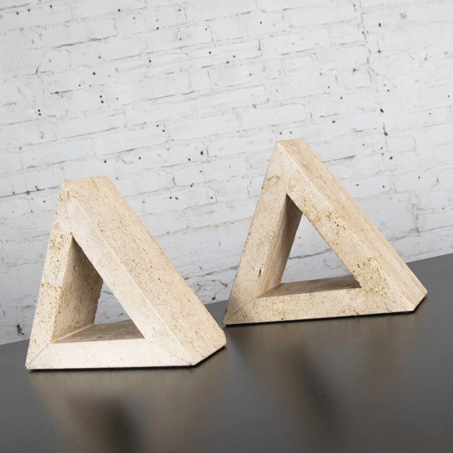 Modern Travertine Delta Shape Bookends Attr. to Fratelli Mannelli for Raymor 5