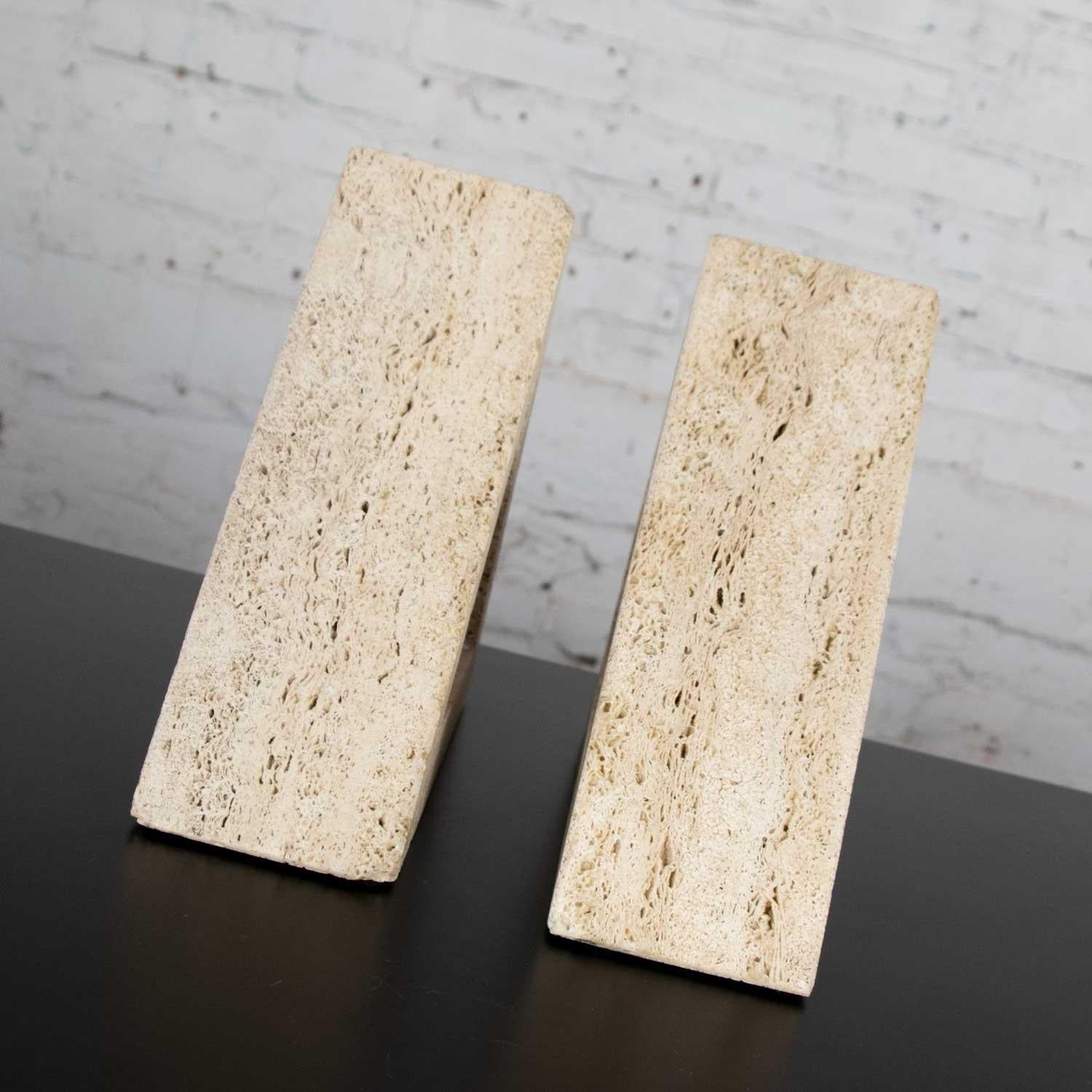 Modern Travertine Delta Shape Bookends Attr. to Fratelli Mannelli for Raymor 6