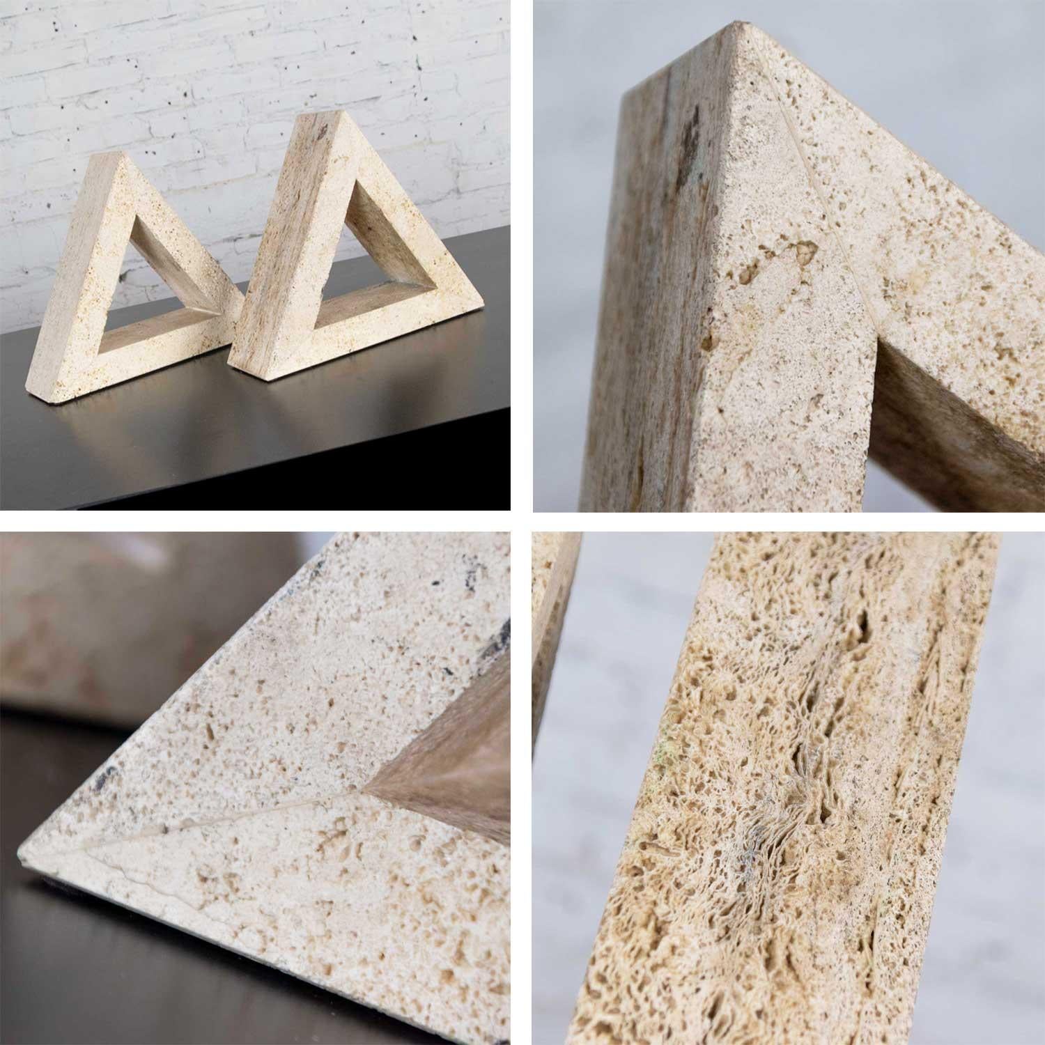 Modern Travertine Delta Shape Bookends Attr. to Fratelli Mannelli for Raymor 7