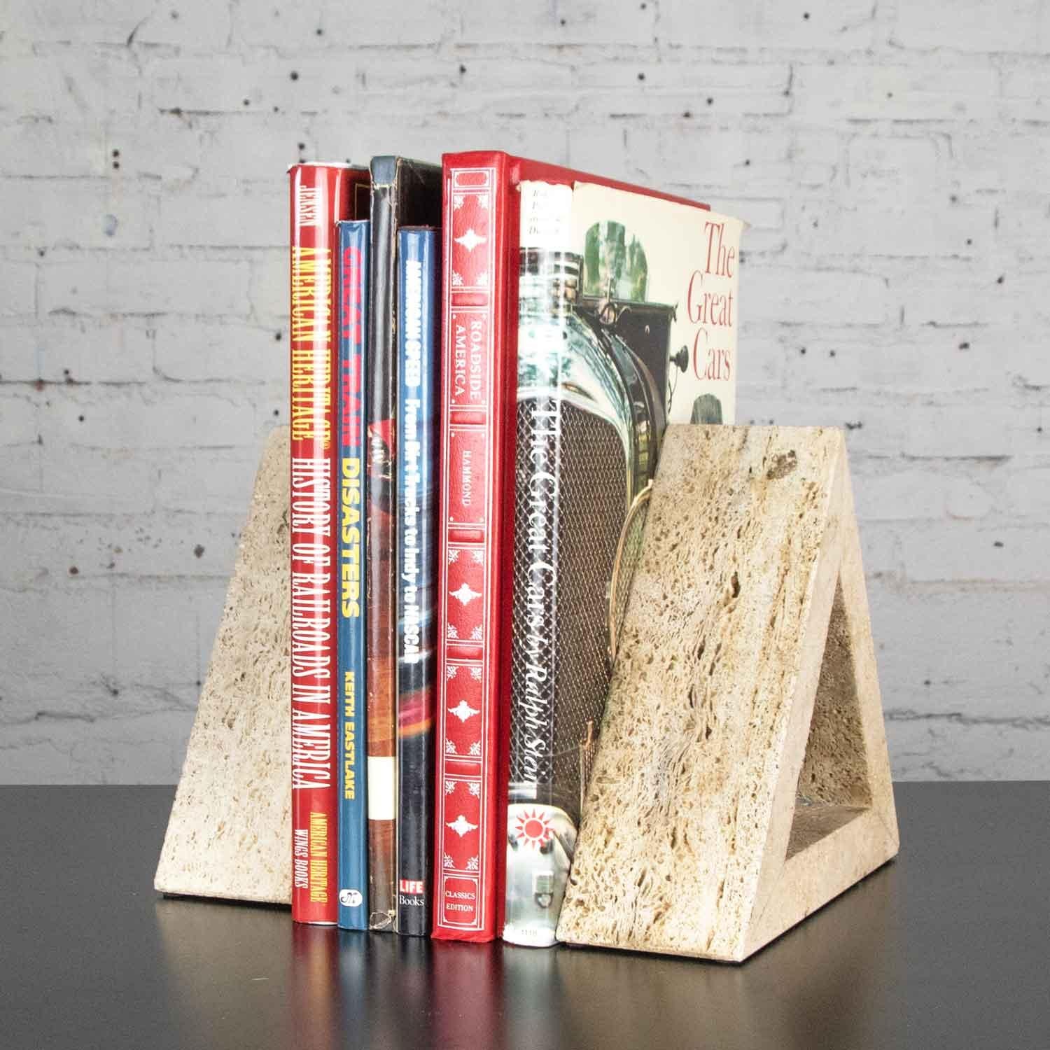 20th Century Modern Travertine Delta Shape Bookends Attr. to Fratelli Mannelli for Raymor