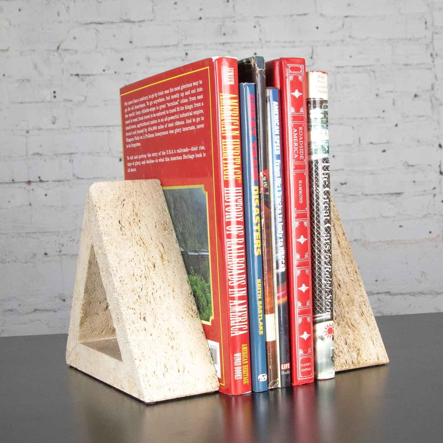 Modern Travertine Delta Shape Bookends Attr. to Fratelli Mannelli for Raymor 1