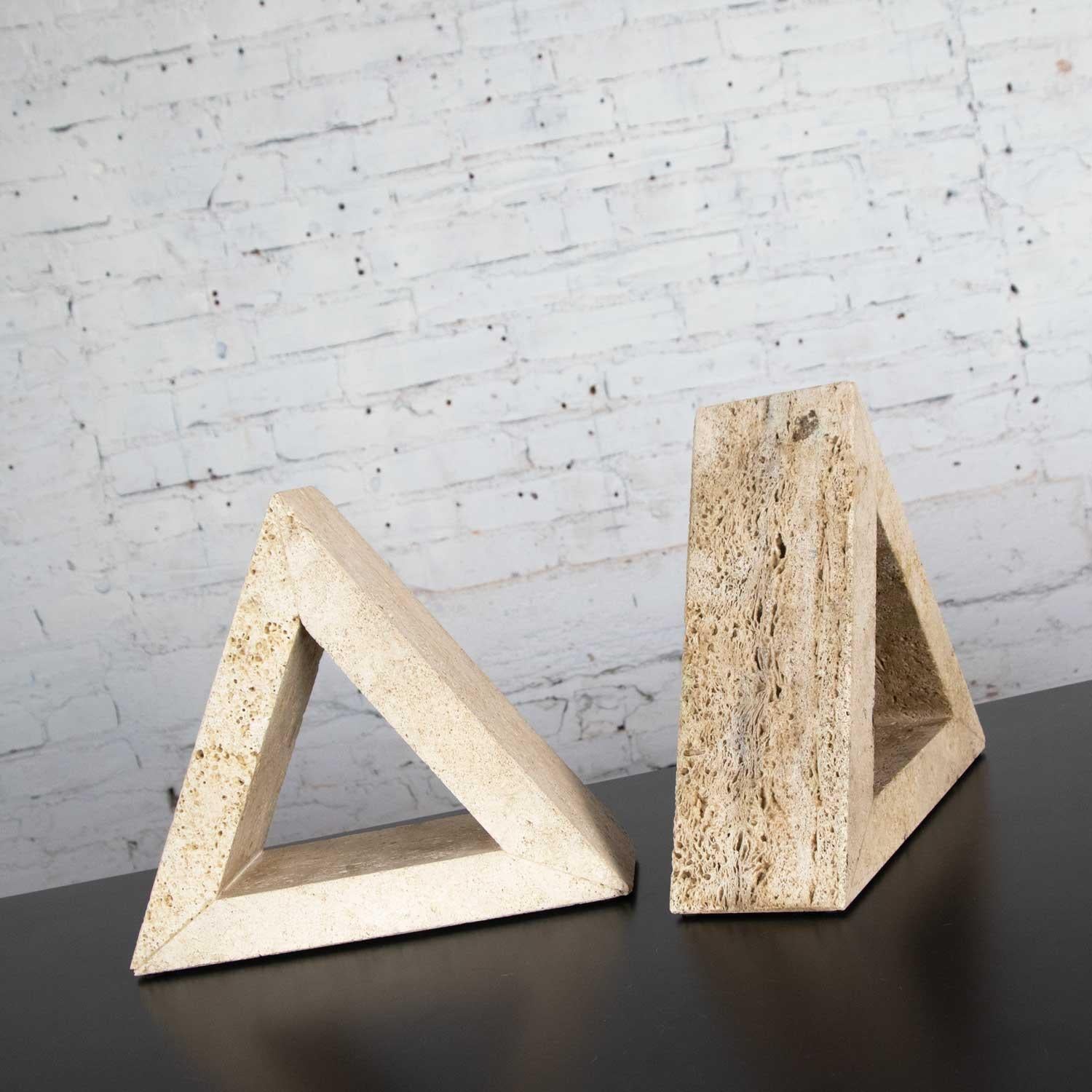 Modern Travertine Delta Shape Bookends Attr. to Fratelli Mannelli for Raymor 3