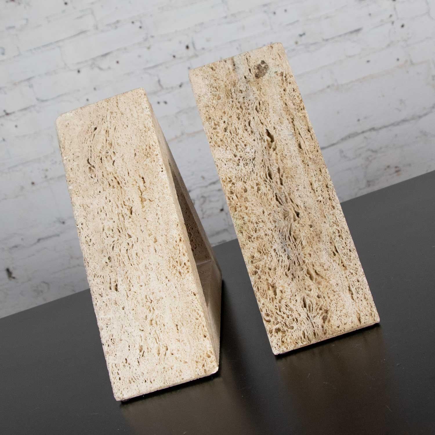 Modern Travertine Delta Shape Bookends Attr. to Fratelli Mannelli for Raymor 4