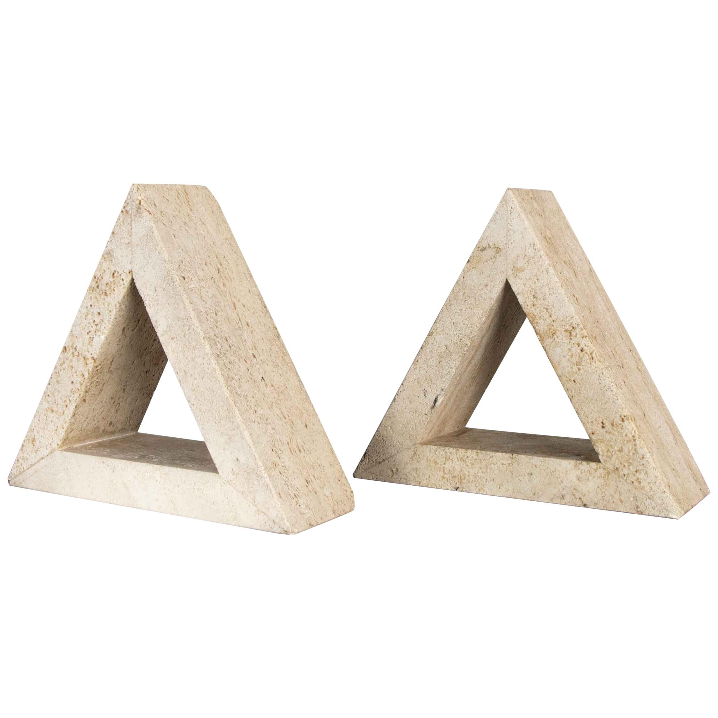 Modern Travertine Delta Shape Bookends Attr. to Fratelli Mannelli for Raymor