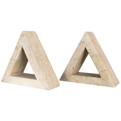 Retro Modern Travertine Delta Shape Bookends Attr. to Fratelli Mannelli for Raymor