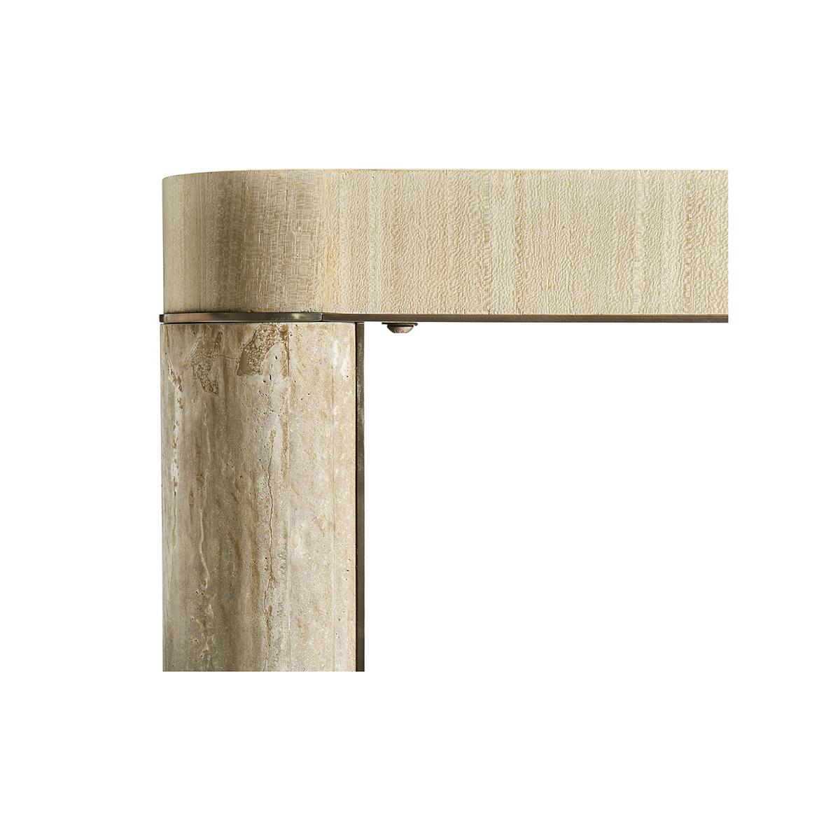 Contemporary Modern Travertine Leg Extension Dining Table For Sale