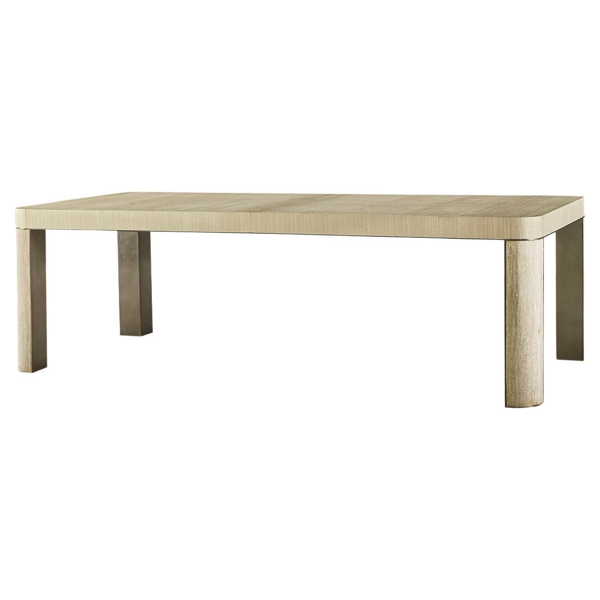 Modern Travertine Leg Extension Dining Table For Sale