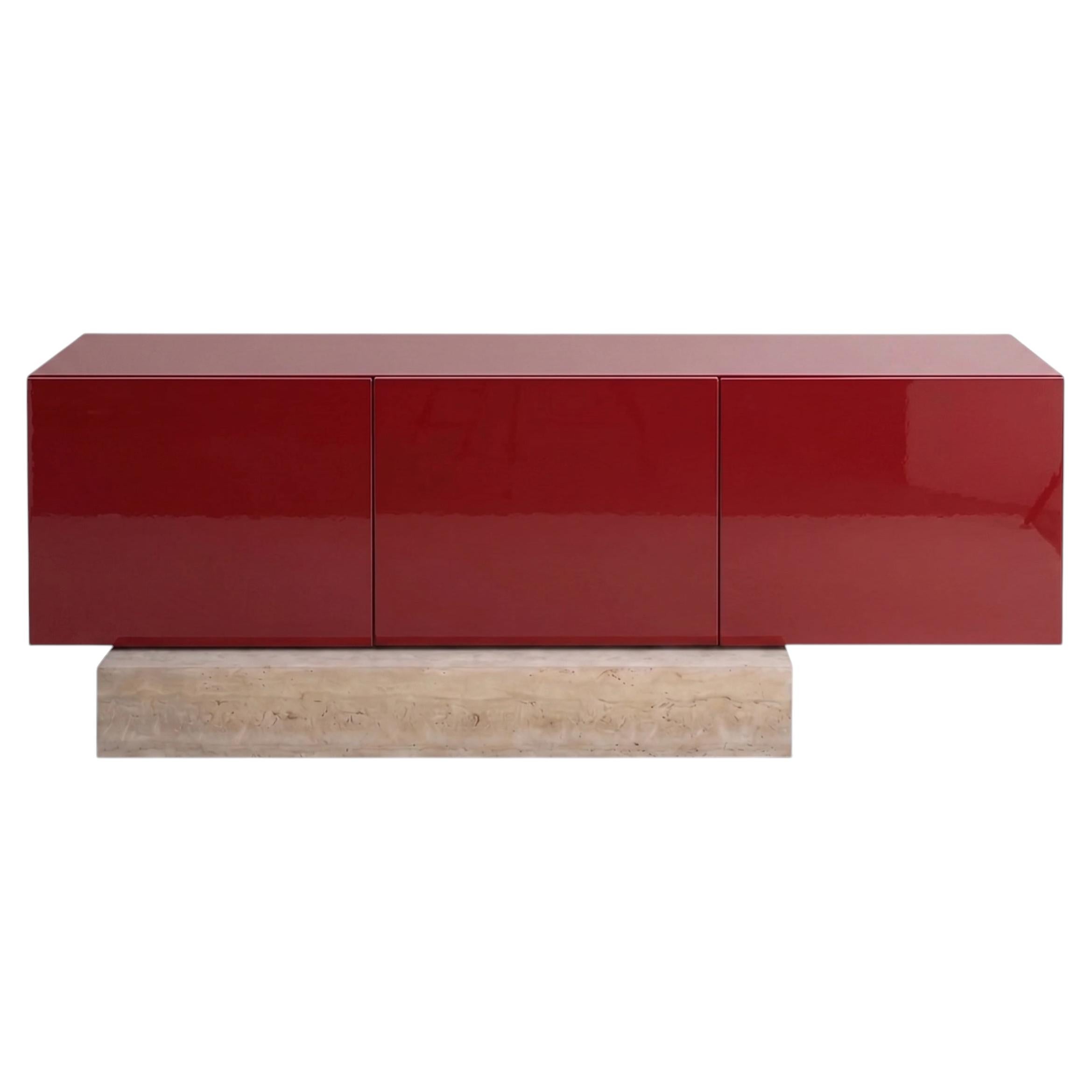 Modern Travertine Marble and Gloss Lacquered Sideboard Buffet Mogg Block RAL3001
