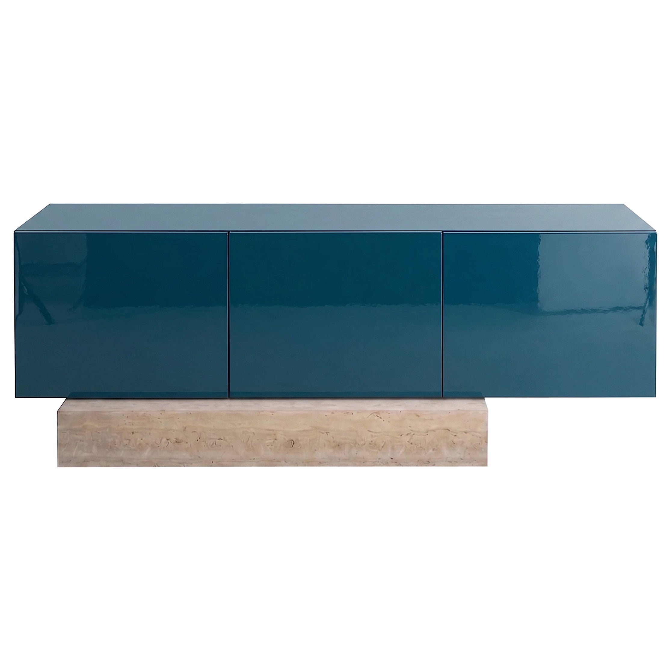 Modern Travertine Marble and Gloss Lacquered Sideboard Buffet Mogg Block RAL5020