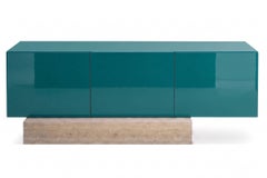 Aparador «Mogg Block» de mármol travertino moderno y lacado brillante, RAL5021