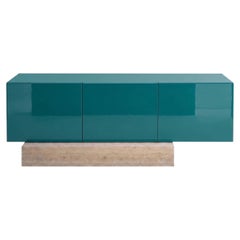 Aparador «Mogg Block» de mármol travertino moderno y lacado brillante, RAL5021