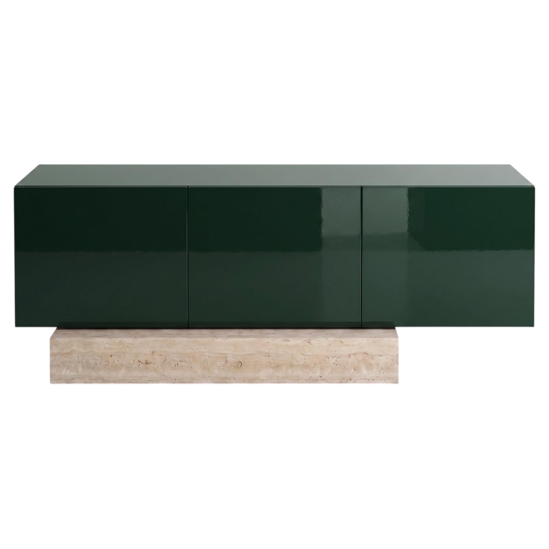Modern Travertine Marble and Gloss Lacquered Sideboard Buffet Mogg Block RAL6012 For Sale