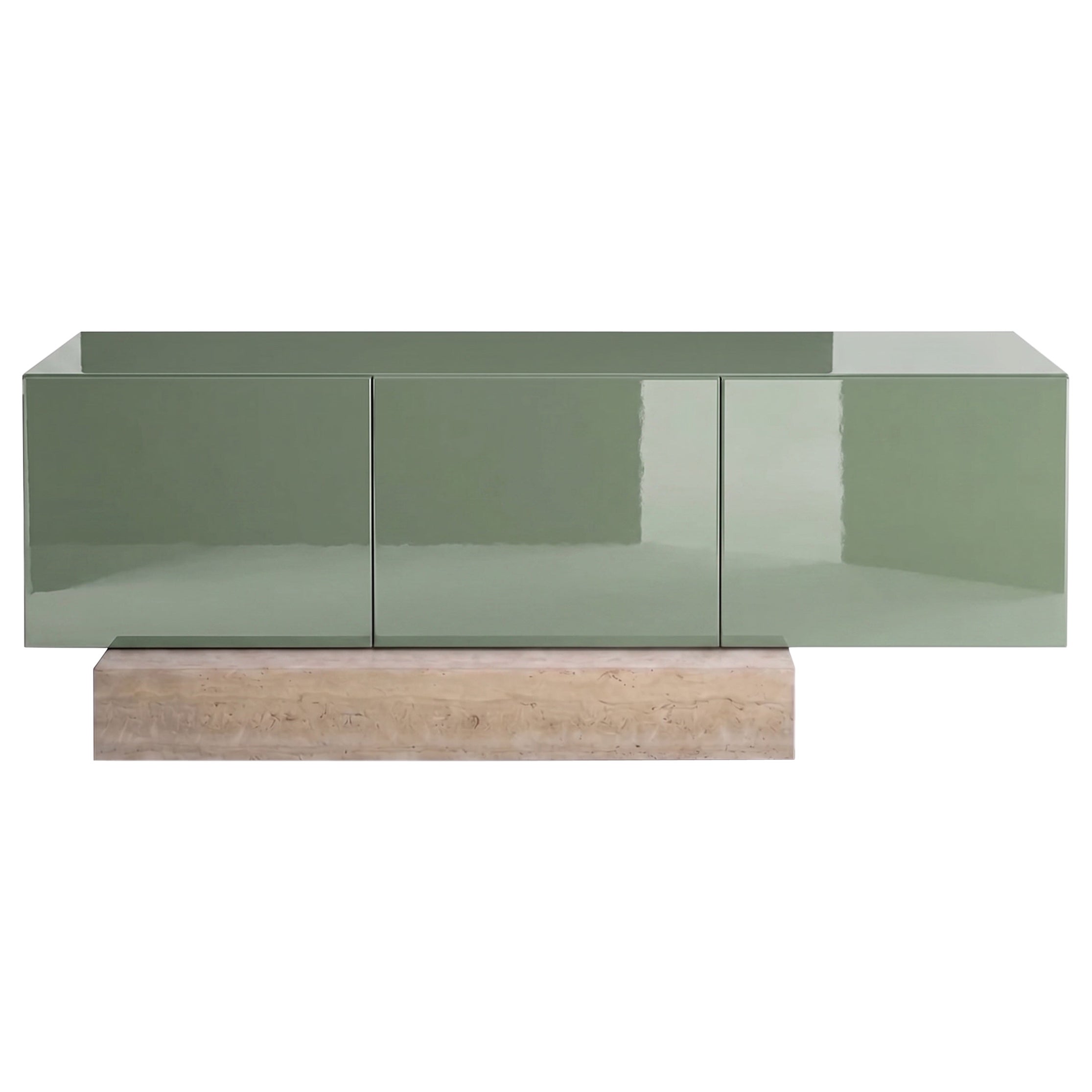 Modern Travertine Marble and Gloss Lacquered Sideboard Buffet Mogg Block RAL6021 For Sale