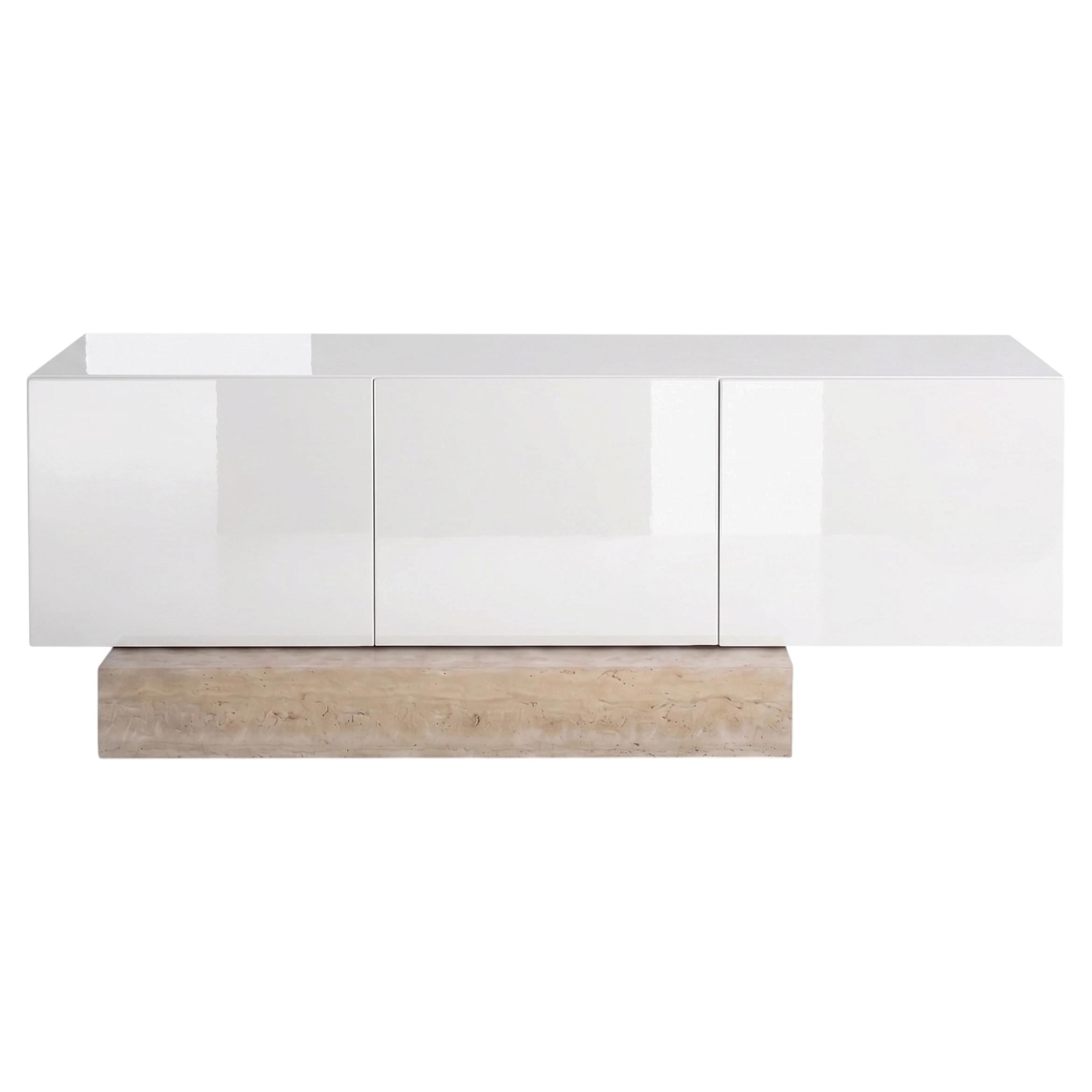 Modern Travertine Marble and Gloss Lacquered Sideboard Buffet Mogg Block RAL9016