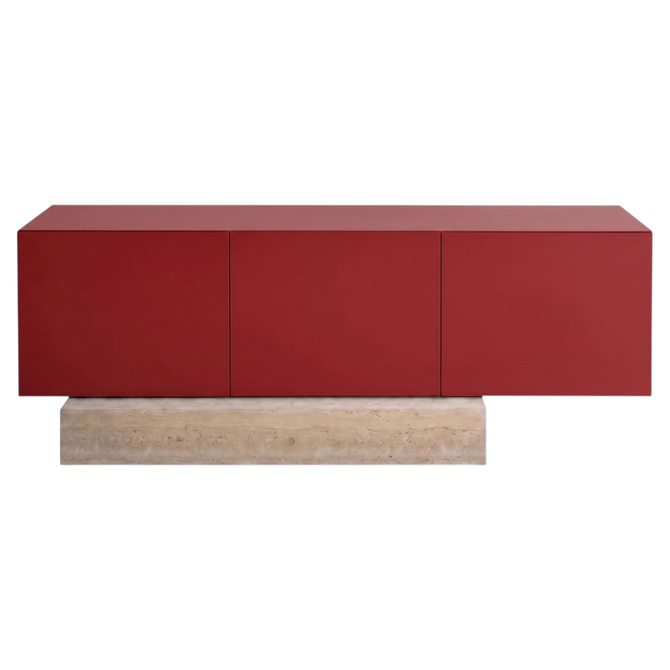 Modern Travertine Marble and Matt Lacquered Sideboard Buffet Mogg Block RAL 3001
