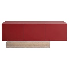 Modern Travertine Marble and Matt Lacquered Sideboard Buffet Mogg Block RAL 3001