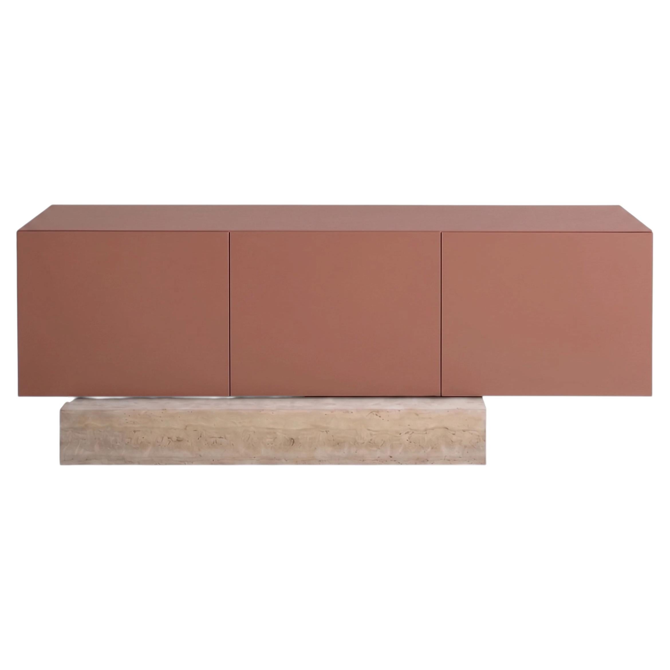 Modern Travertine Marble and Matt Lacquered Sideboard Buffet Mogg Block RAL 3012