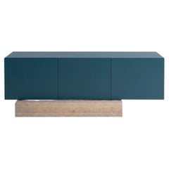 Aparador «Mogg Block» de mármol travertino moderno y lacado mate, RAL 5020
