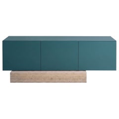 Aparador «Mogg Block» de mármol travertino moderno y lacado mate, RAL 5021