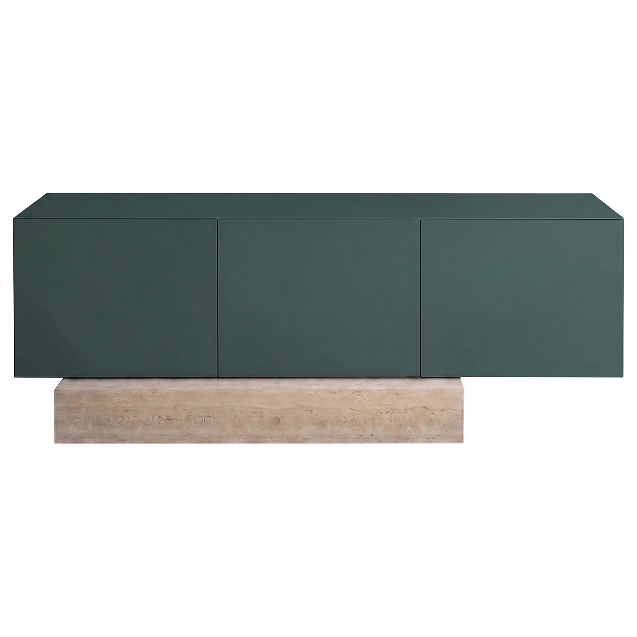 Modern Travertine Marble and Matt Lacquered Sideboard Buffet Mogg Block RAL 6012 For Sale
