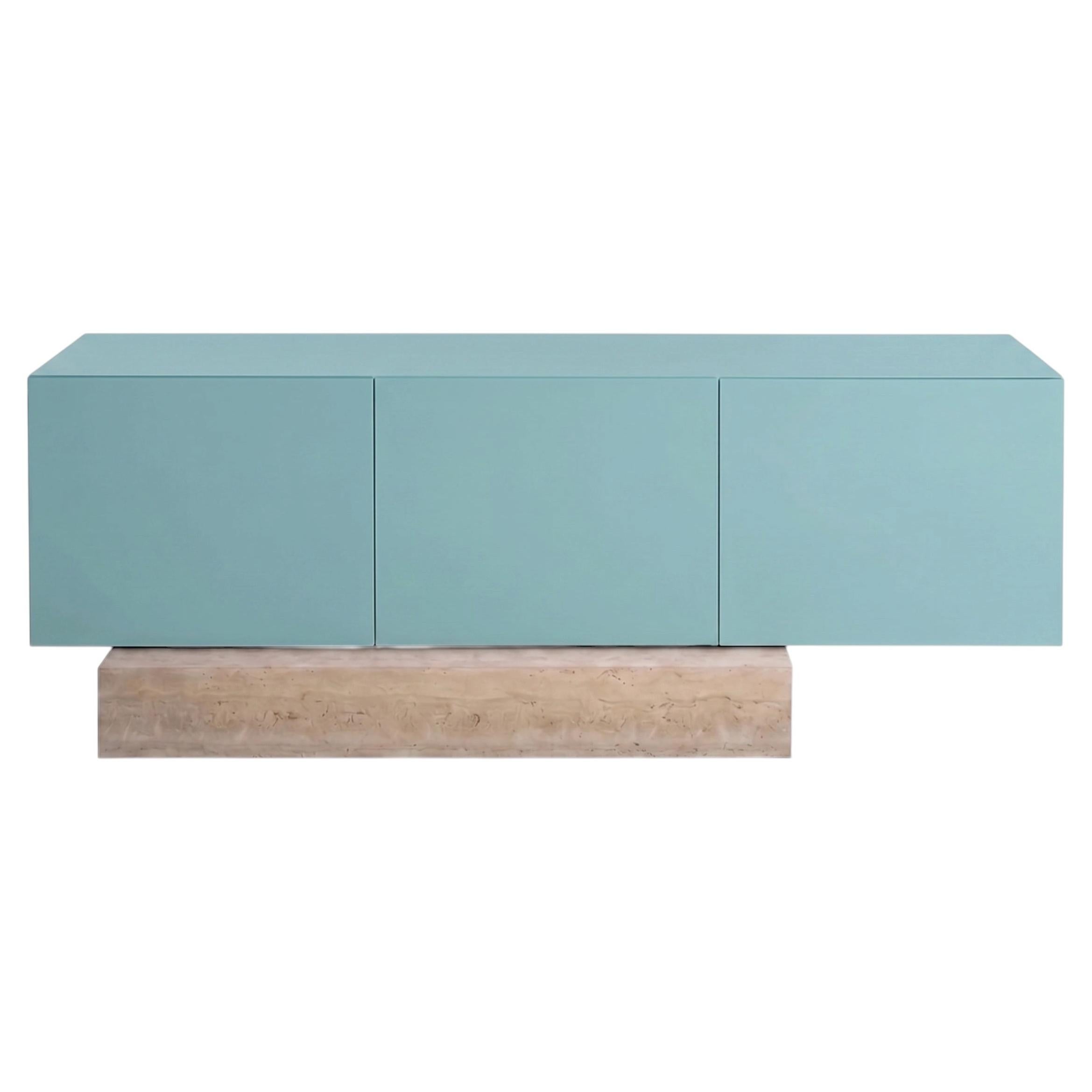 Modern Travertine Marble and Matt Lacquered Sideboard Buffet Mogg Block RAL 6034