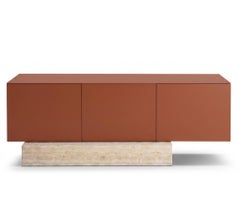 Modern Travertine Marble and Matt Lacquered Sideboard Buffet Mogg Block RAL 8004