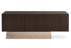 Credenza in marmo travertino moderno e legno di frassino tinto moka - Mogg Block