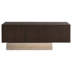 Credenza in marmo travertino moderno e legno di frassino tinto moka - Mogg Block