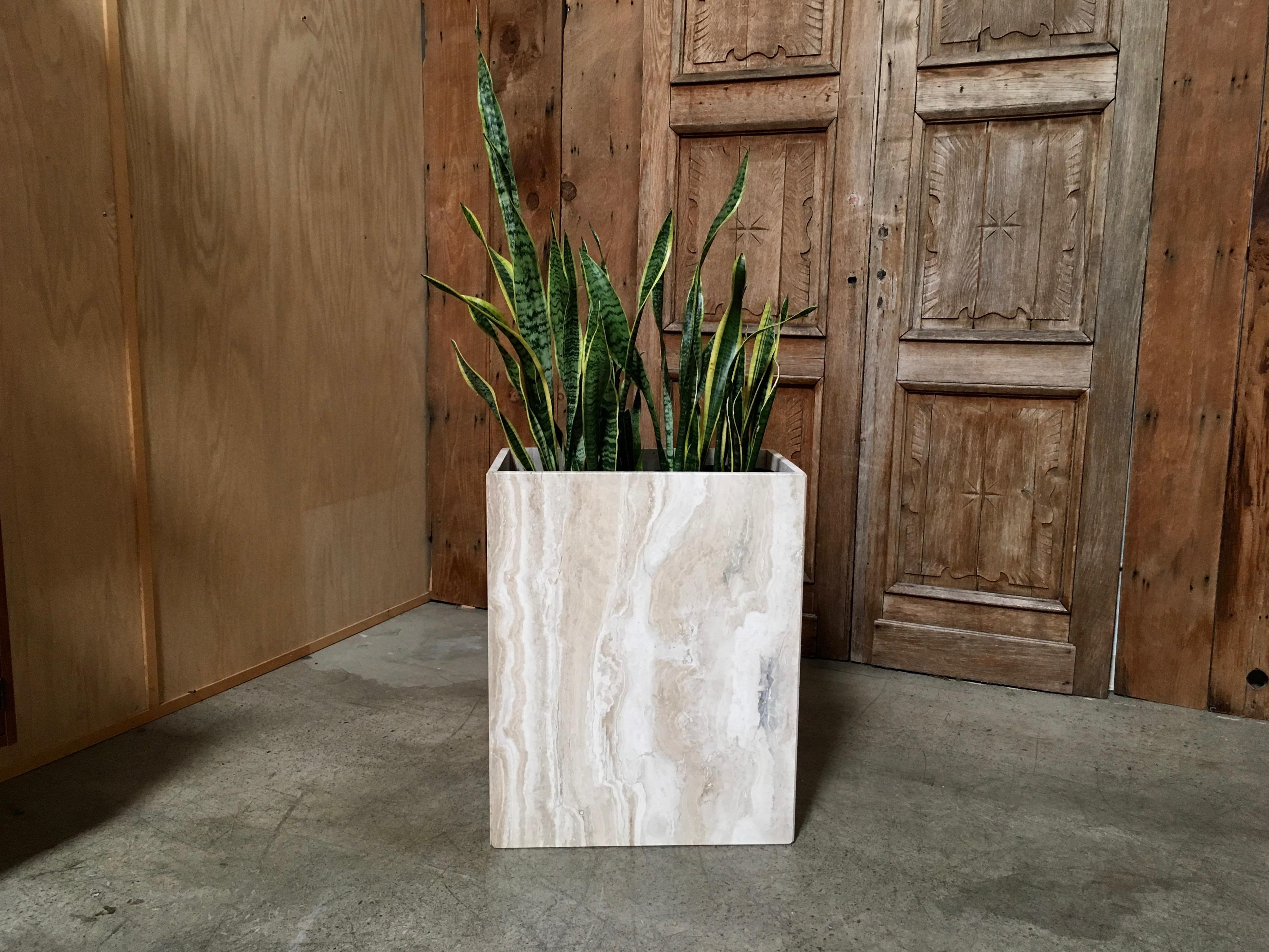 Rectangle modern solid marble planter.