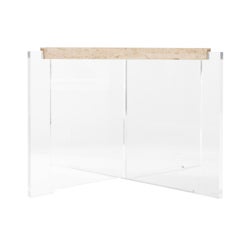 Modern Travertine Side Table with Methacrylate x Shape Base, Italia, 1970