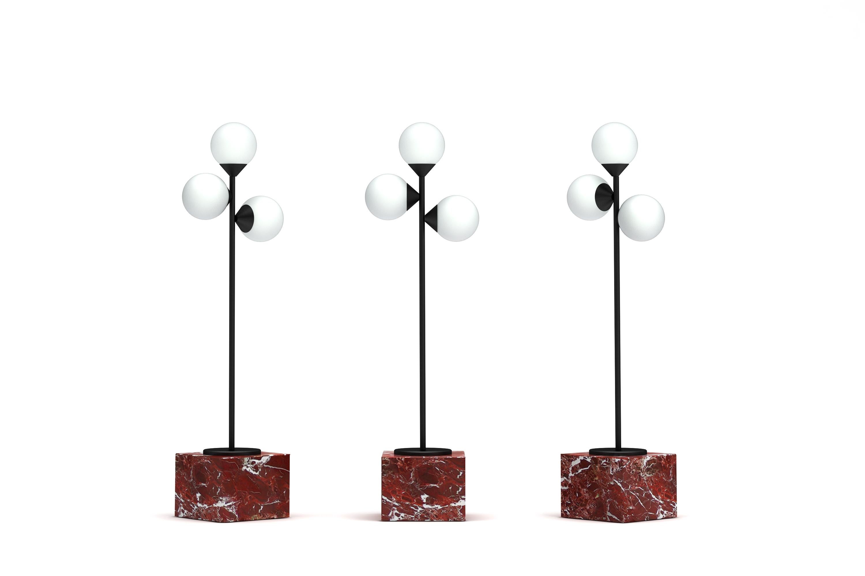 Greek Modern Trefoil Lamp in Marble and Metal For Sale