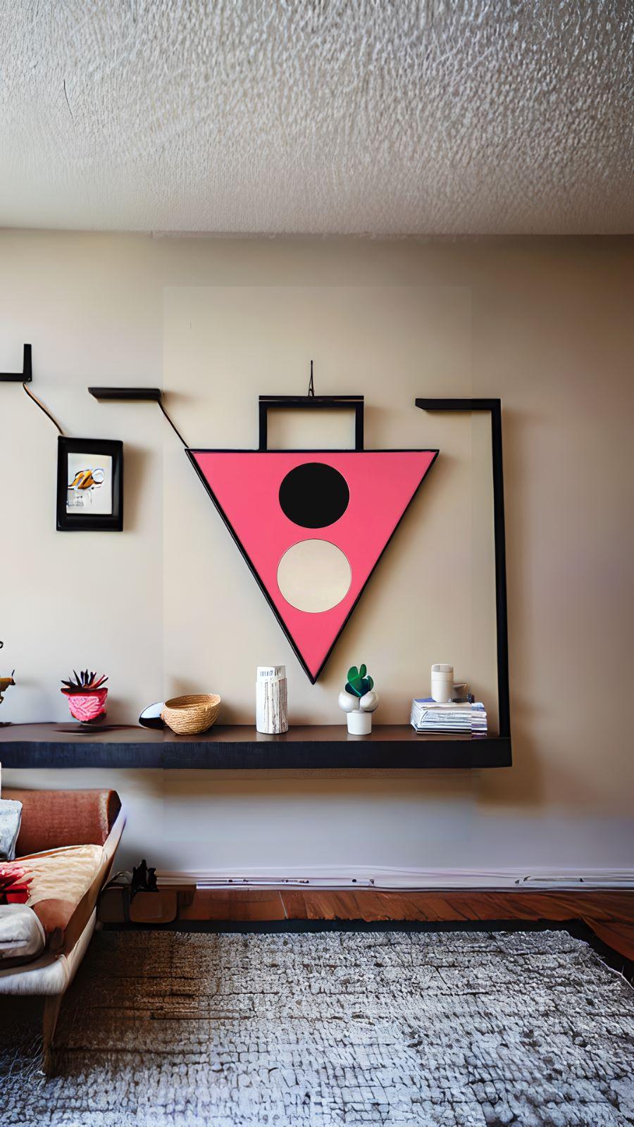 Modern Triangular Mirror 'Amore E Psiche', in Bubble Pink Iron For Sale 1