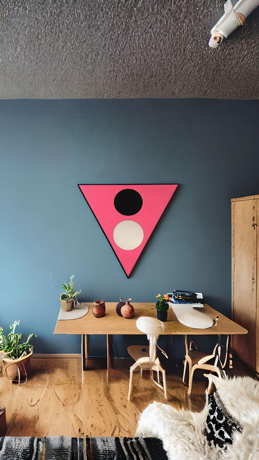 Modern Triangular Mirror 'Amore E Psiche', in Bubble Pink Iron For Sale 2