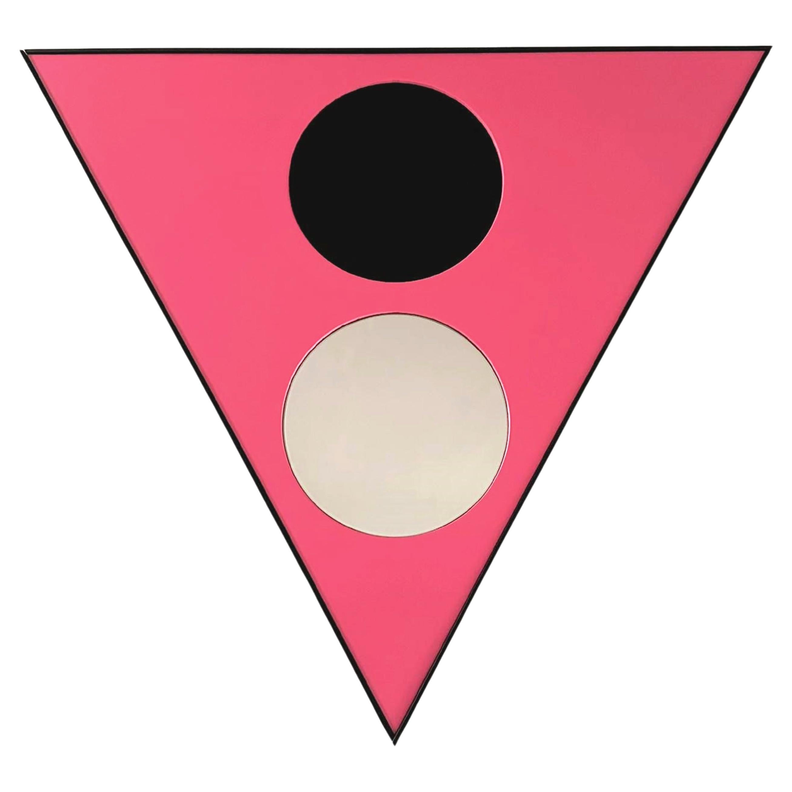 Miroir triangulaire moderne Amore E Psiche, en fer rose bullé