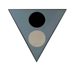 Modern Triangular Mirror 'Amore E Psiche', Iron Mirror Colored Grey-Blue