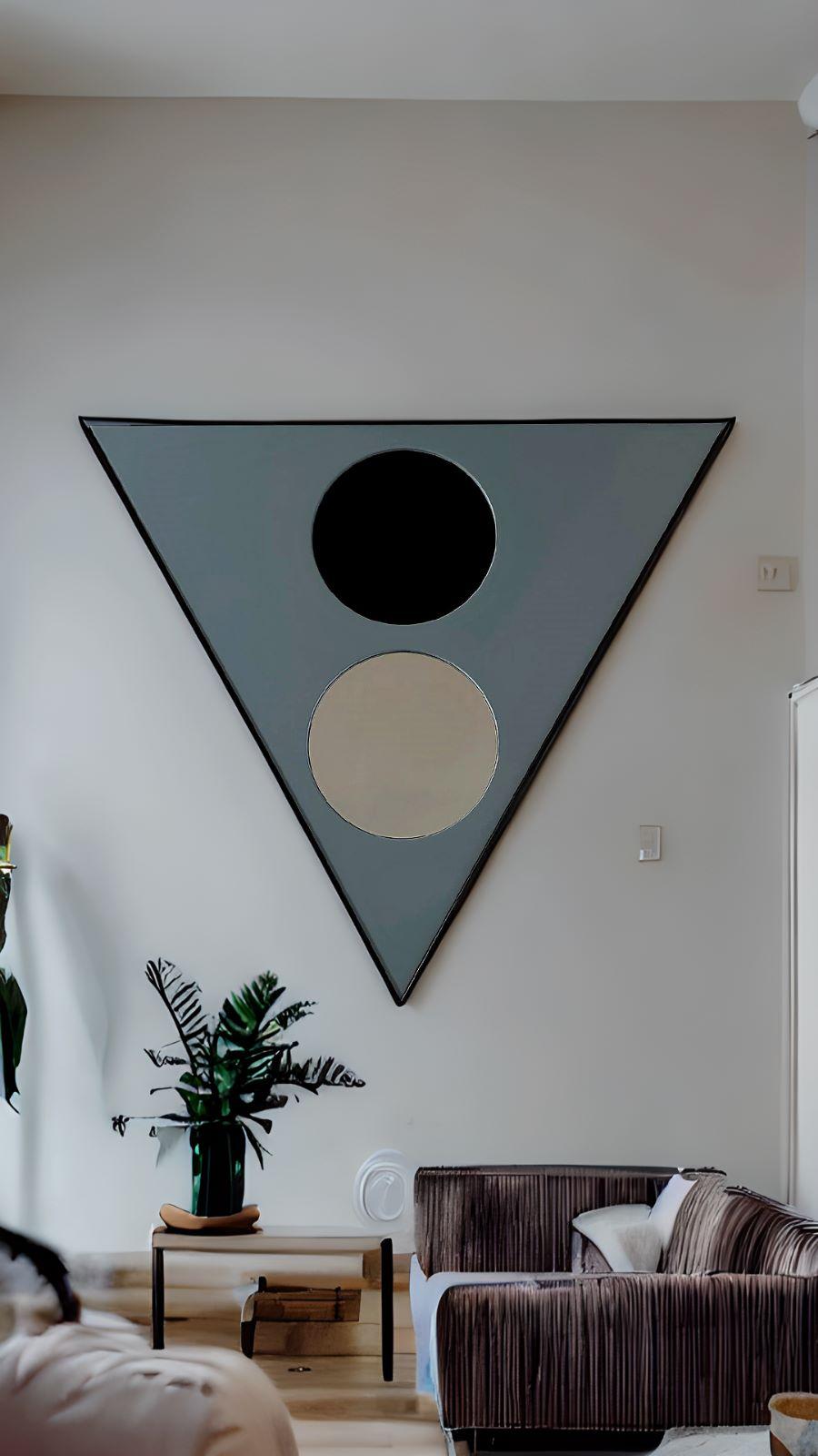 Moderner dreieckiger Spiegel „Amore e Psiche“, e Psiche, eisenfarben lackiert  grau-blau (21. Jahrhundert und zeitgenössisch) im Angebot