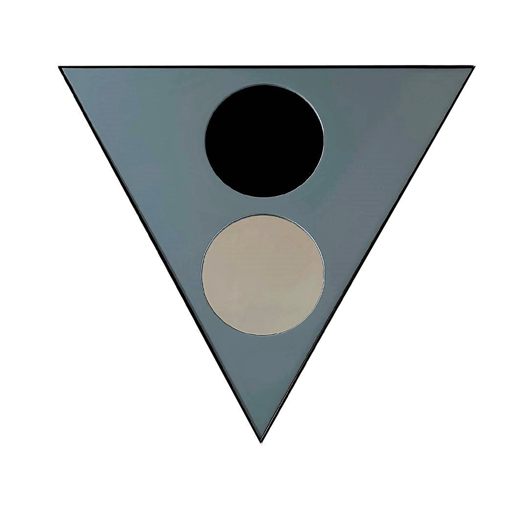 Specchio triangolare moderno 'Amore e Psiche', specchio in ferro colorato  grigio-blu