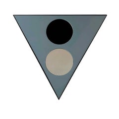 Modern Triangular Mirror 'Amore E Psiche', Iron Mirror Colored Grey-Blue