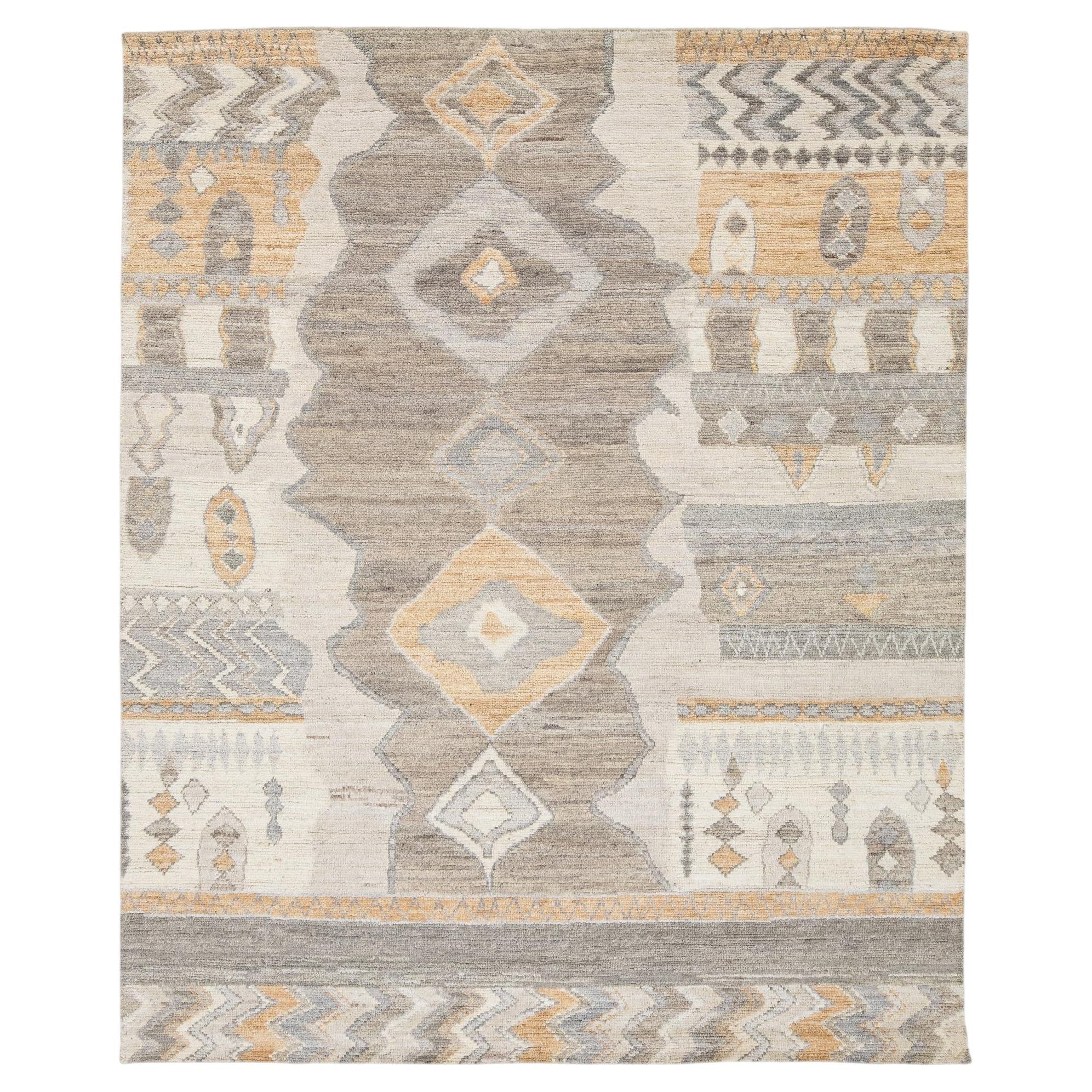 Modern Tribal Echoes: Hand-Knotted Moroccan Style Wool Rug For Sale