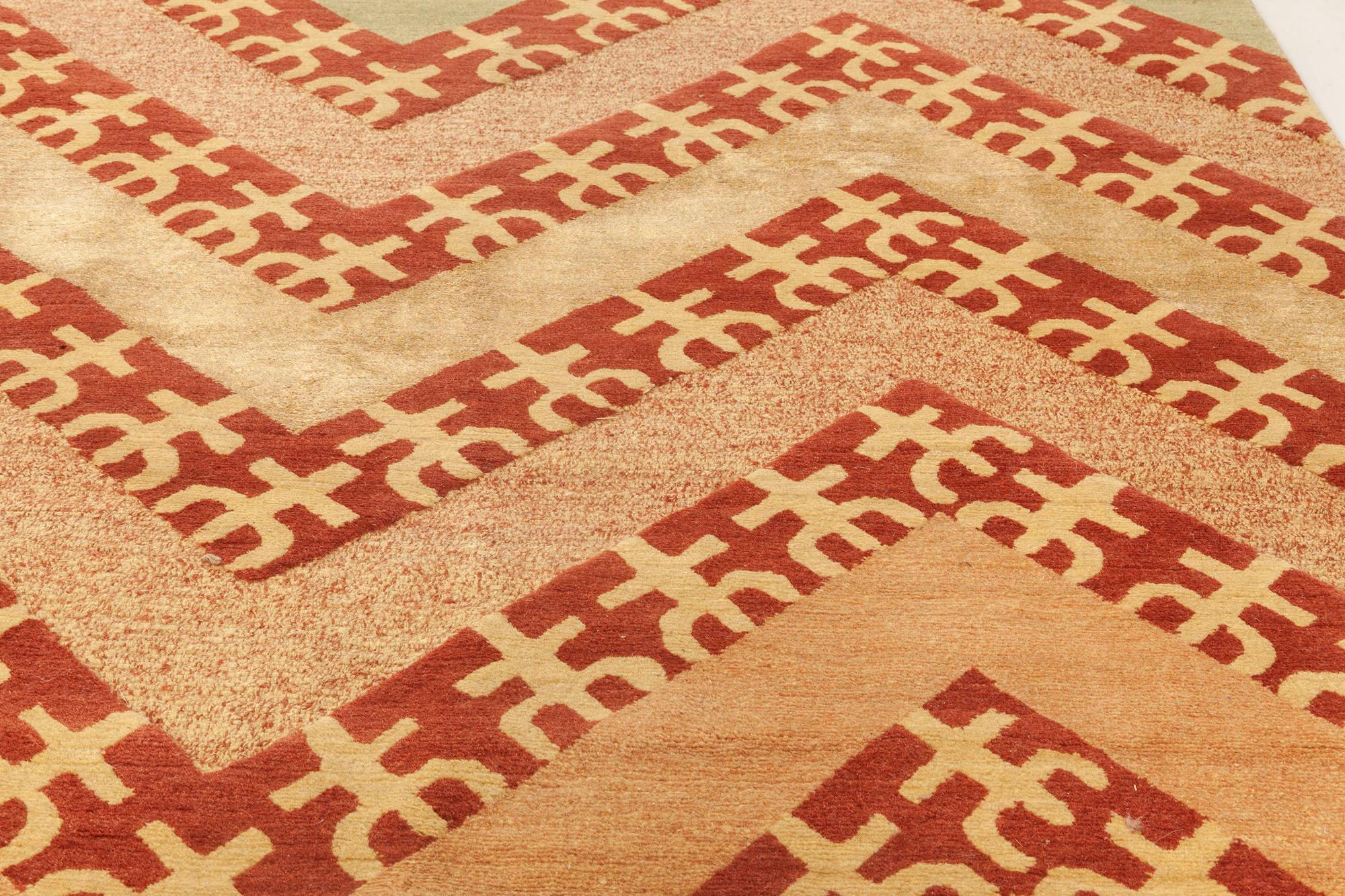 Nepalese Modern Tribal Geometric Design Silk and Wool Rug by Doris Leslie Blau For Sale