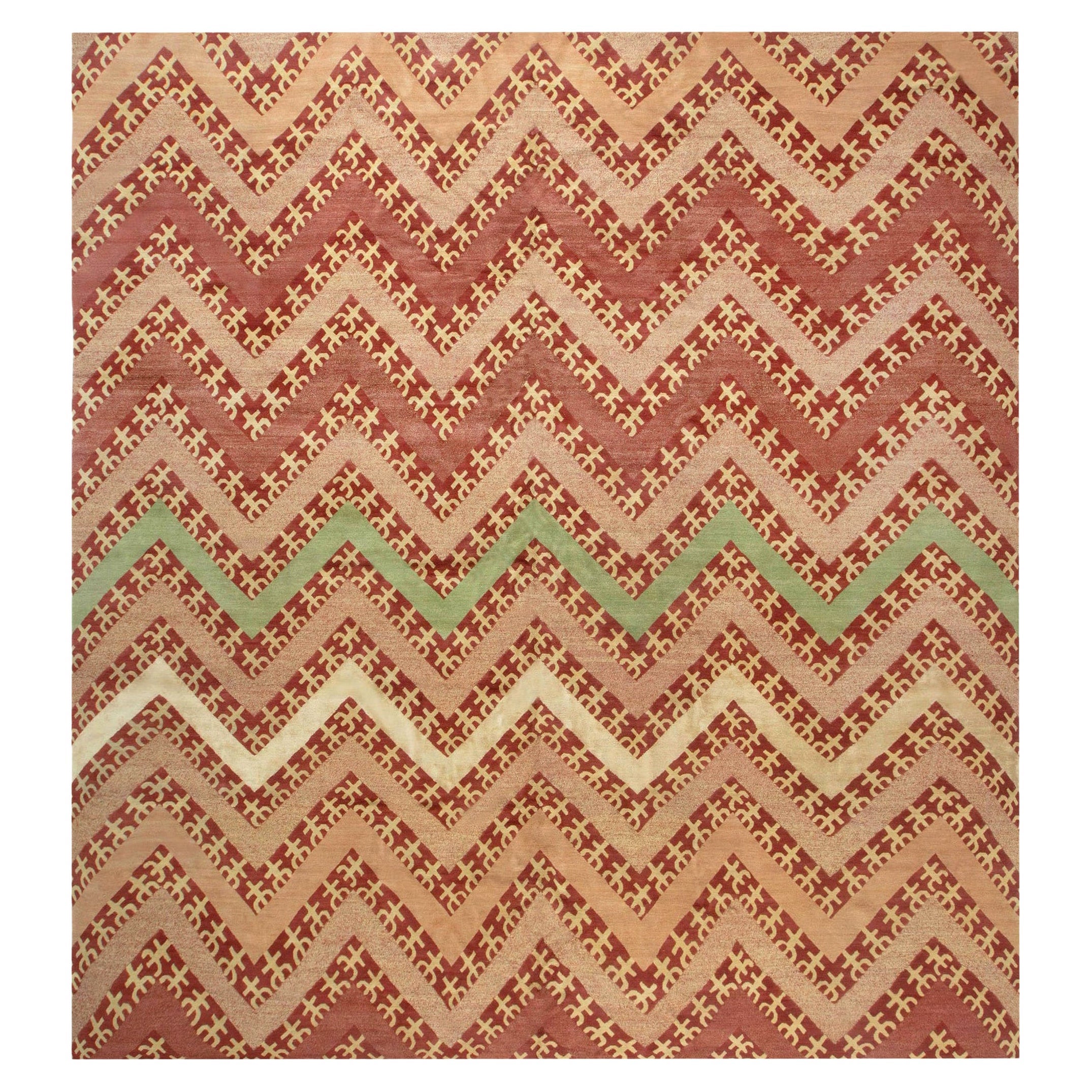 Modern Tribal Geometric Design Silk and Wool Rug by Doris Leslie Blau For Sale