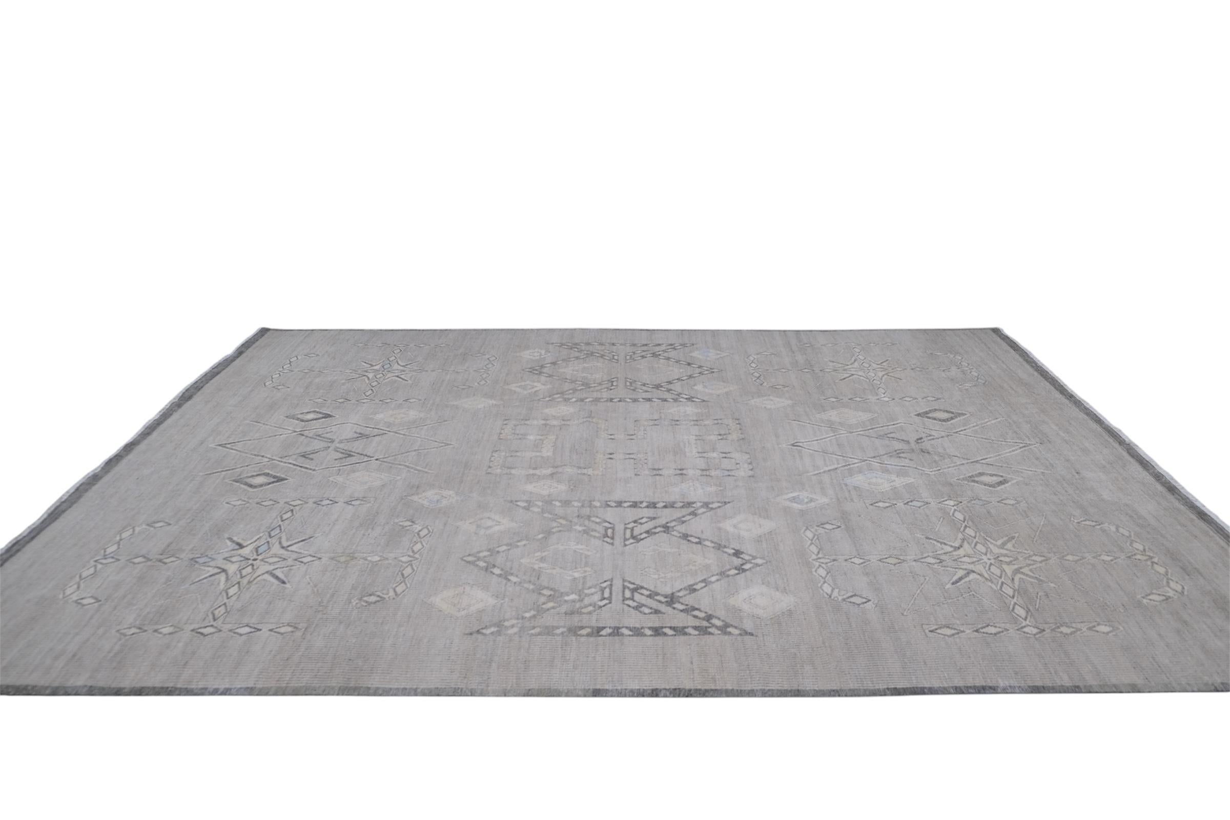 Modern tribal inspiriert  Geometrischer handgeknüpfter Wollteppich 9'x12' im Zustand „Neu“ im Angebot in Torrance, CA